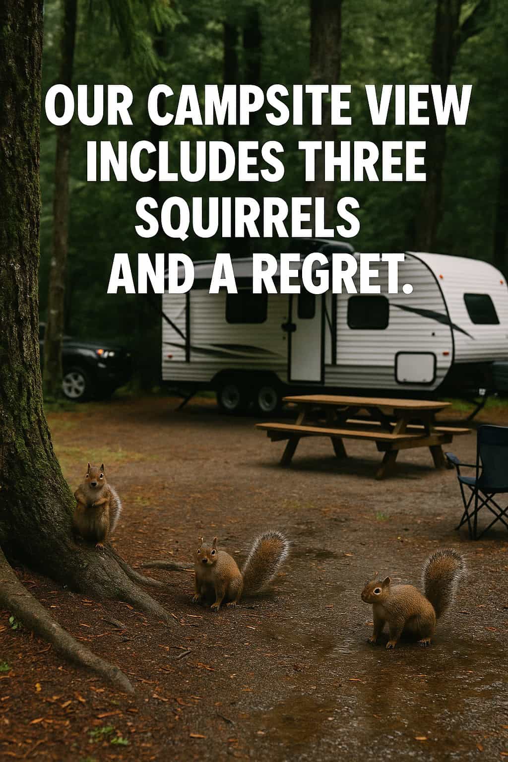 Our Campsite View Includes Three Squirrels and a Regret.